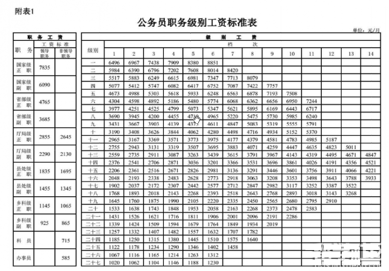 技术类公务员职级级别概览