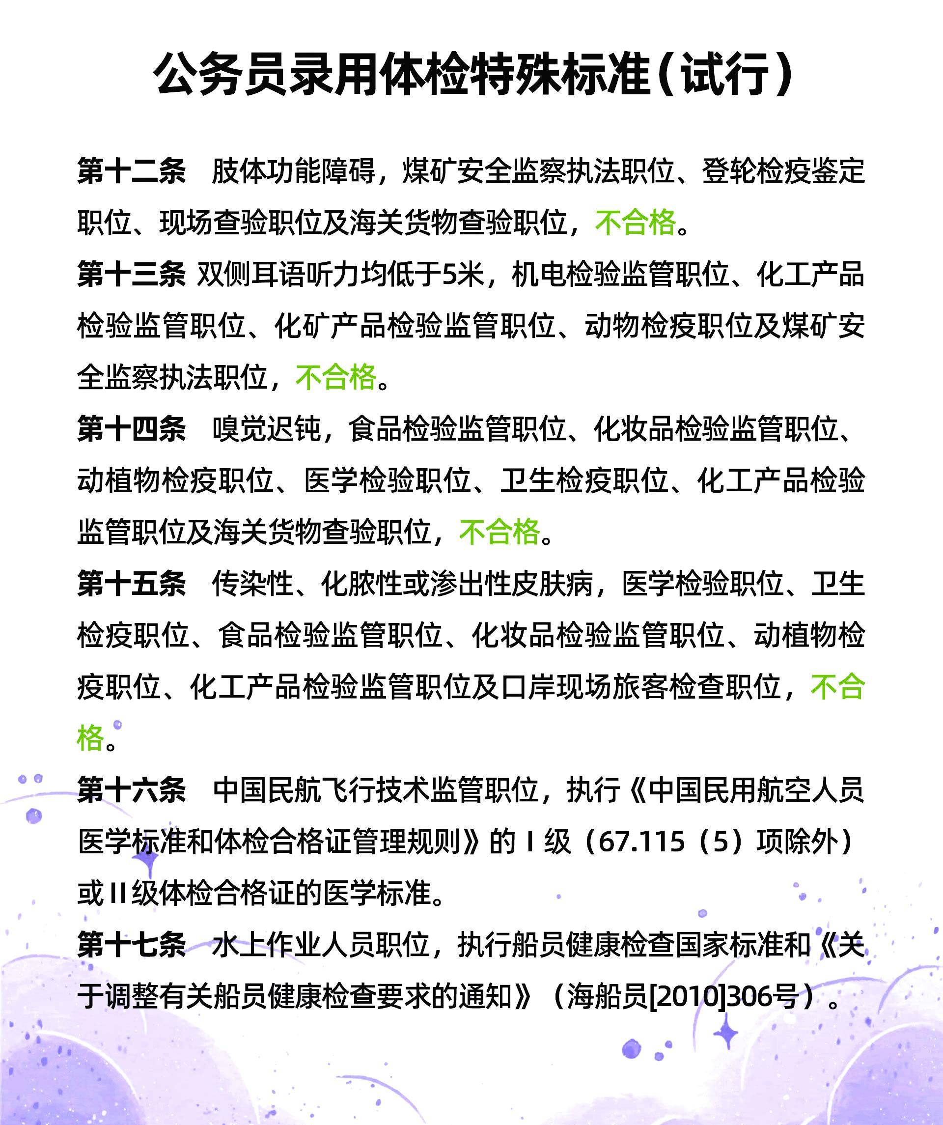 公务员体检不合格标准细则